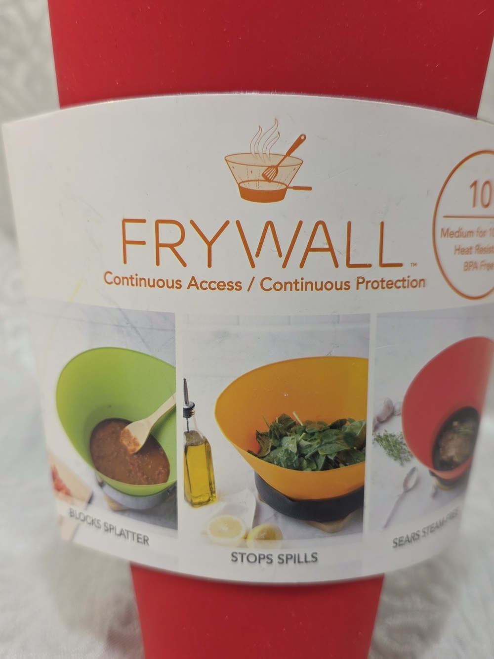 Frywall 10" Red Silicone Frywall - Splatter Protection - Picture 2 of 11